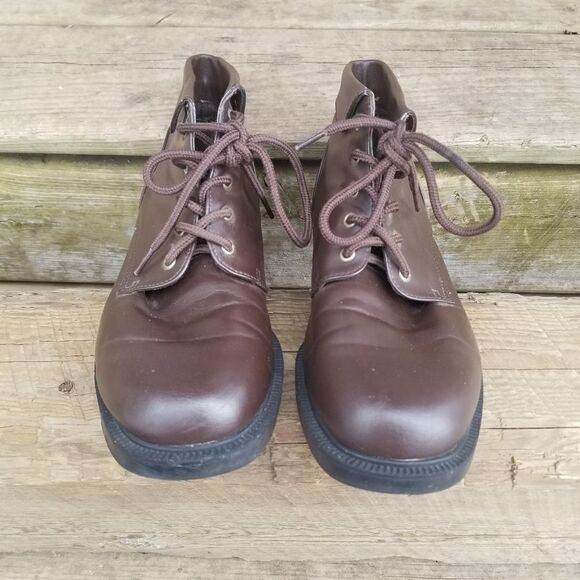 Vintage 90s y2k Chunky Heel Brown Faux Leather Steampunk Granny Boots Booties - Picture 3 of 10